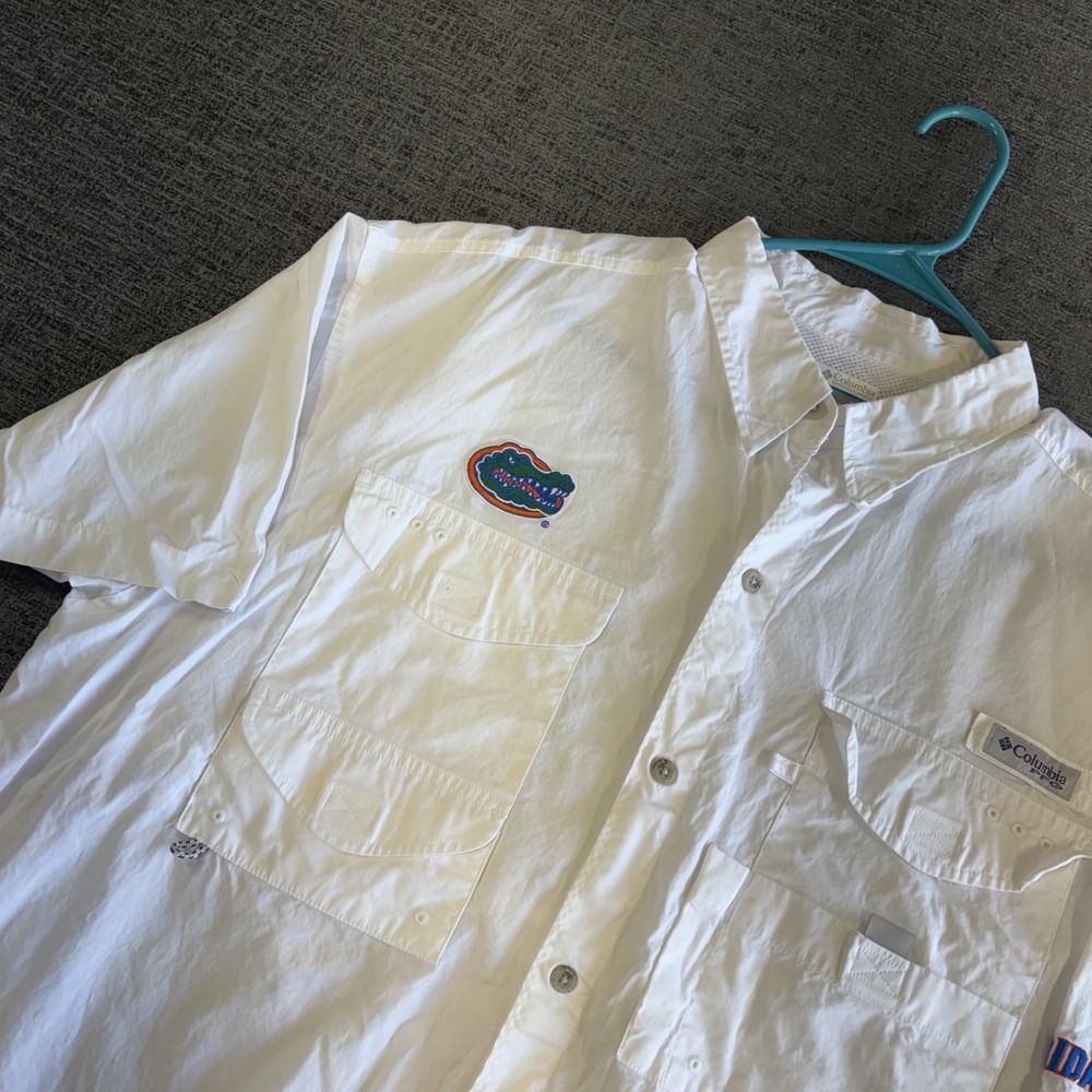 Columbia Fishing Shirt XL Florida Gators PFG Short Sleeve White Button Up